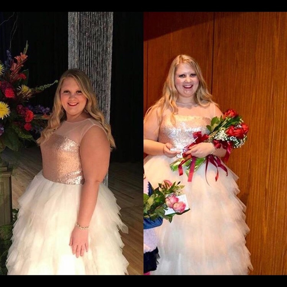 Light in the Box size 18/20 white and gold prom dress